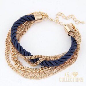 Faux Gold Chain Velvet Blue Bracelet